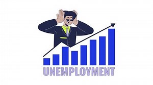 Hispanic man manager scared by fast unemployment growth line 2D animation. Crisis prediction 4K video motion graphic. Latino male and graph linear animated cartoon flat concept, white background