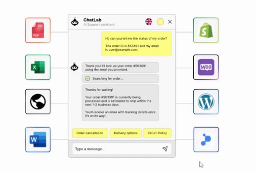 Chatbot rive animation with multilingual and custom themes
