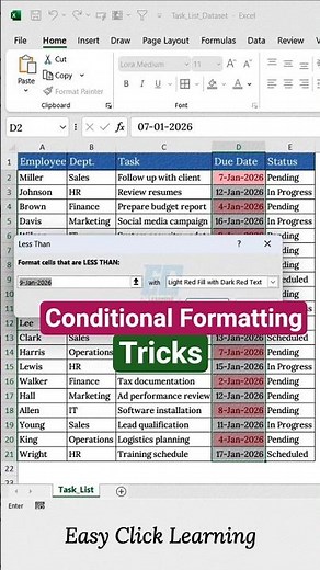 Excel Hack: Overdue Deadlines Turn Red Automatically! #excelshorts