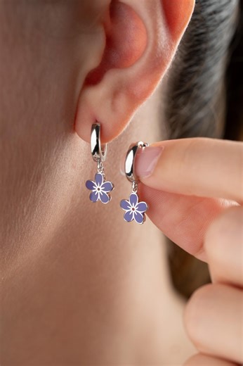 Purple Enamel Flower Hoop Earrings • Dainty Floral Jewelry • Elegant Minimalist Gift Women - Etsy