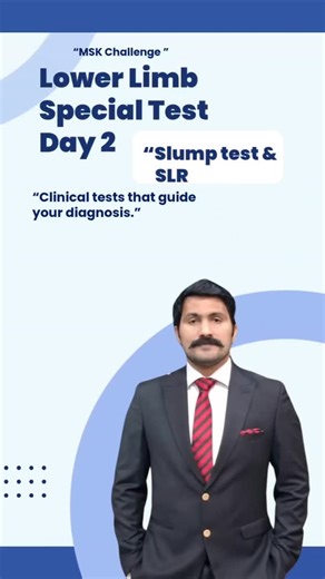 Mubasir Nazar on Instagram: "🦵 Sciatica Assessment: SLR & Slump Tests Not all leg pain is sciatica. These two tests help assess lumbar nerve root irritation. 🔹 SLR Test: Reproduction of leg pain between 30–70° 🔹 Slump Test: Symptoms change with neck movement → neural involvement 💡 True sciatica usually radiates below the knee, not just back pain. Save this reel 🔖 Follow @DrMubasirNazarPhysiotherapist for daily MSK education #Sciatica #SLRTest #SlumpTest MSKAssessment PhysiotherapyEducation