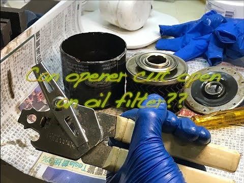 Engine oil filter cut open with a can opener?