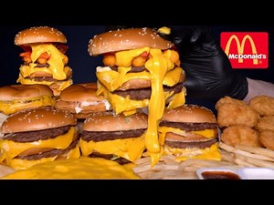 ASMR MUKBANG MCDONALDS BURGERS & FRENCH FRIES | WITH CHEESE SAUCE
