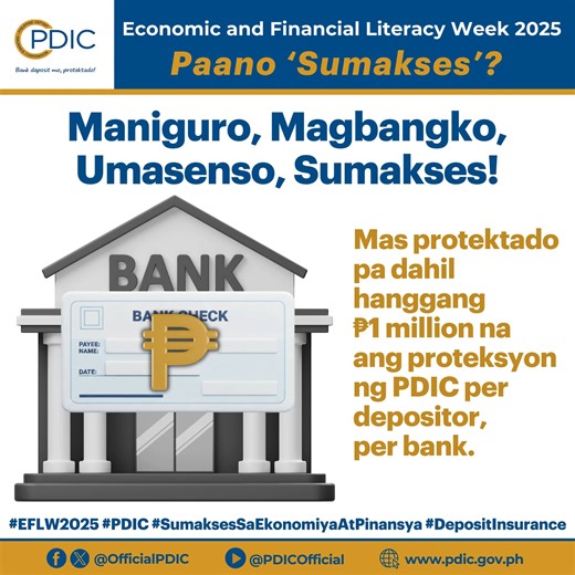 MANIGURO, MAGBANGKO, UMASENSO, SUMAKSES! Panalo ka kapag nakabangko ang emergency fund mo dahil kaya mong sagutin agad ang mga biglaan at hindi inaasahang gastos. May easy access ka sa branch, ATM, o mobile app sa oras ng pangangailangan. At kung hindi ka panatag na magdala ng malaking halaga, puwede nang mag-digital o online transaction. But wait, there’s more! Hindi lang safe and easy access sa funds ang benefit ng bank account. Mas protektado pa ang ipon mo sa bangko dahil dinoble na ng PDIC 