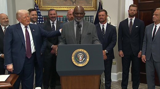 NFL legend Lawrence Taylor appears to be caught off guard when he is asked to speak at President Trump's event — but says he is "here to serve." | Fox News