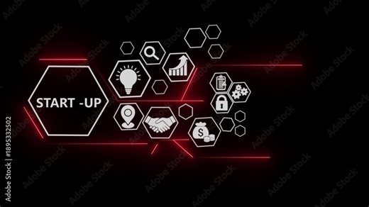 Start-Up technology concept with digital business icons animation. Natural language processing interface with AI data visualization..