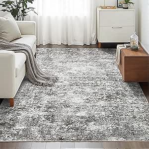 Area Rugs for Living Room: 5x7 Washable Neutral Abstract Rug for Bedroom Large Soft Modern Dining Room Rugs Indoor Floor Low Pile Carpet for Home Office Nursery - Grey