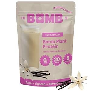 The Bomb Co. Bomb Plant Protein, Protein Powder with 20g Protein, Amino Acids, Zero Sugar, Pea Protein, Chia Seeds, Pumpkin Seeds, Vanilla & Monk Fruit, Gluten Free, Vanilla Flavor, 20 Srvgs