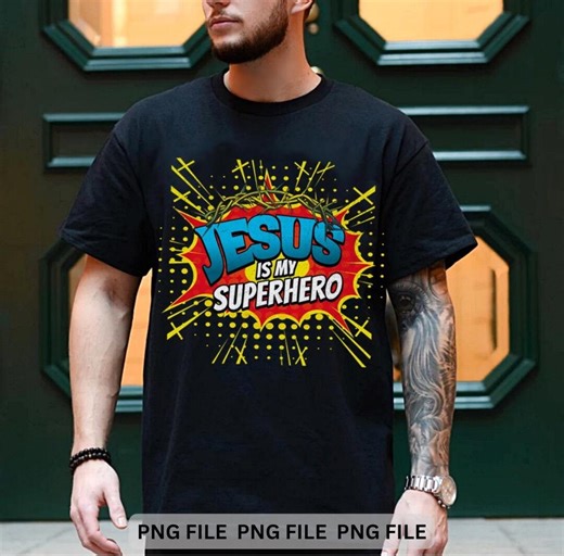 Jesus Superhero PNG: Christian Sublimation Cartoon Shirt Design (digital Download, 4800x4800 Px) - Etsy