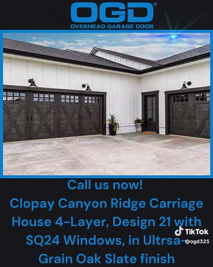 Thinking of a new look for your garage door? & Call OGD now! You can have this show stopping door with installation included! Door: @clopaydoors Clopay Canyon Ridge Carriage House 4-Layer, Design 21 with SQ24 Windows, in Ultrsa-Grain Oak Slate finish #garagedoorservice #installation #realestate