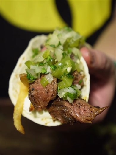 made by @smokedbeyondsmoked Steak Frites Tacos Picked up this incredible wagyu inside skirt steak from the legends at @moeys.butcher and made some epic steak frites tacos. @labanderita_aus street taco tortillas with sour cream, grilled steak, crispy homemade fries and this incredible fire roasted jalapeño and pineapple salsa. If you’re looking for a great butcher with excellent produce, seasonings and amazing customer service, go see the crew at Moey’s! They’ll have you covered for everything yo