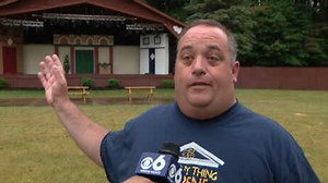 Volunteers rebuild vandalized theater set on Clifton Commons