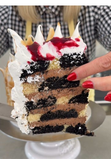 I’ve made a better checkerboard pattern before. The issue was using two different types of cake. If I had used a plain vanilla cake and added cocoa, it would have turned out better. But I’m going out on a limb here—I think this might be one of the most delicious cakes I’ve ever made. The whipped chocolate ganache, Swiss meringue, and berry sauce were outstanding, and both cakes were outrageously moist and flavoursome. #bakers #bakinginspo #checkerboardcake #desserts #baking