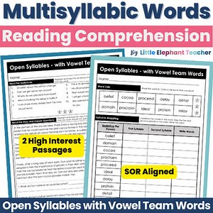 Open Syllables with Vowel Team Multisyllabic Words Reading Comprehension Passage
