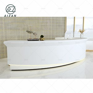 [Hot Item] Solid Surface Top Modern White Front Desk Reception Desk Curved Office Hotel Bank Information Counter