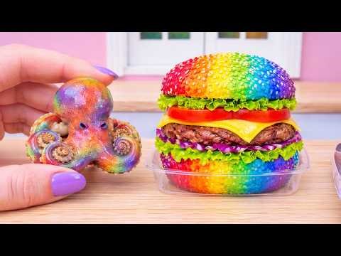 Mini Hamburger & Octopus Pizza Cake 🍔🍕🐙 | Satisfying ASMR Decorating