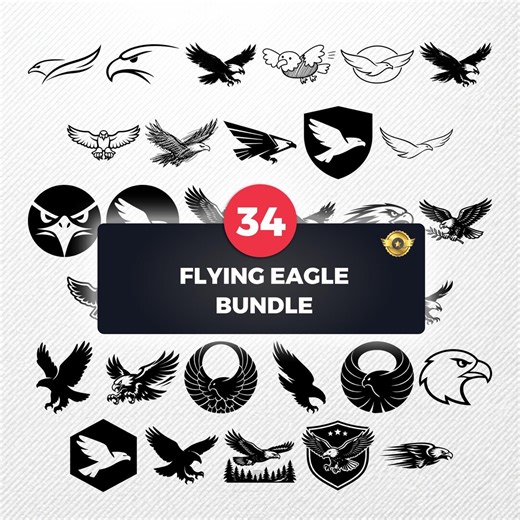 Flying Eagle SVG Bundle | 34 Clipart Vector Drawings | PNG Pdf Eps Dxf | Commercial License Silhouette