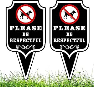 2 PC Please Be Respectful Dog Sign, 12x6 DS Dibond Keep Dogs Off Lawn Sign, No Dogs Allowed Signs for Yard