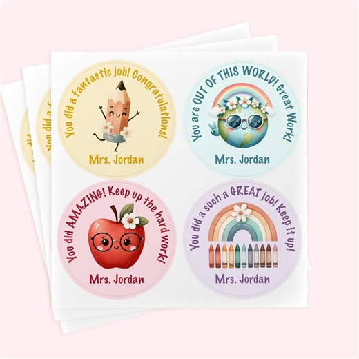 Personalized Teacher Stickers | 2" Glossy Classroom Labels - Etsy