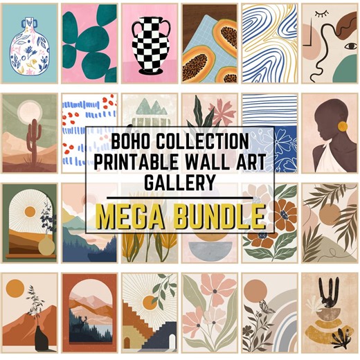 Boho Wall Art Mega Bundle | Printable Gallery, Abstract Minimal, Line Art, Florals, Desert Landscapes - Etsy