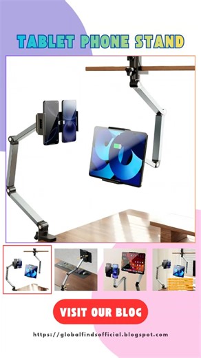 Global Finds Official on Instagram: "Your devices deserve THIS stand 😍 Tired of holding your iPad, tablet, or phone while cooking, working, or binge-watching? 📱💻 The Aluminum Foldable Arm Tablet & Phone Stand is here to change your setup. ✨ Why everyone in the US is loving it: ✔ Supports 4.7″–15.6″ devices (iPad, iPhone, Samsung Galaxy Tab, Kindle, Surface Pro) ✔ 4-Axis Dual Device Support (hold 2 devices at once!) ✔ 360° Rotation + Adjustable Height & Angle ✔ Max Load: 2.42 lbs / 1.1 kg — St