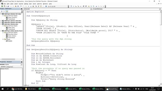 Excel VBA Introduction Part 58.18 - SQL for Excel Files - Union Queries from Mul