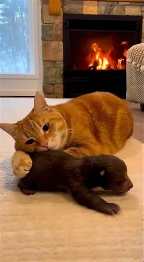 Cat became a mother to a bear cub 🐱🐻#shorts #resuce #wildliferescue #emotional