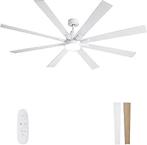 Large Ceiling Fans with Lights and Remote - 72 Inch White Ceiling Fan with Light, Quiet DC Motor, 3 CCT,Modern Dimmable LED Lighting & Large Ceiling Fans for Living Room Patio, Indoor/Outdoor