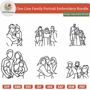 Custom Line Family Portrait Embroidery Design Minimalist Outline Stitch Art Couple & Family Sketch File - Etsy