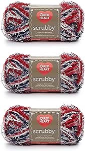 Red Heart Scrubby Americana Yarn - 3 Pack of 85g/3oz - Polyester - 4 Medium (Worsted) - 78 Yards - Knitting/Crochet
