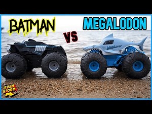 RC Monster Truck Challenge at the Beach Batman VS Megalodon