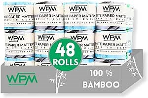 WPM Premium 3-Ply Luxury Bamboo Toilet Paper - 48 Count - Ultra Soft, Eco-Friendly, and Sustainable Bath Tissue
