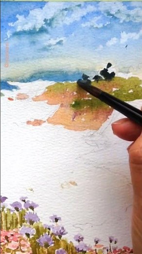 Let's Paint a Beach Cliff Scenery with Watercolors