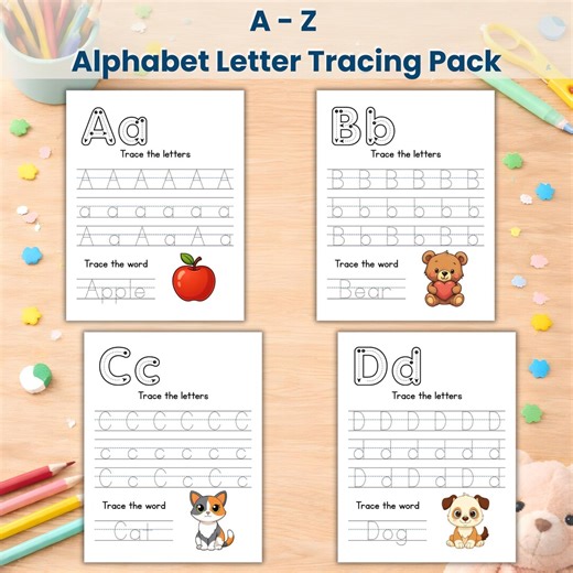 Uppercase Lowercase Alphabet Tracing Worksheets | ABC Handwriting Practice PDF | Preschool & Kindergarten Learning | Letter Tracing Sheets - Etsy