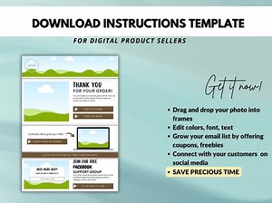 Digital Download Instruction Template for Digital Product Sellers, Customizable, Brandable Canva Template for Digital Products Sold on Etsy - Etsy