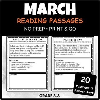 March Nonfiction Reading Passages – 20 Comprehension Exercises for Grades 3–8