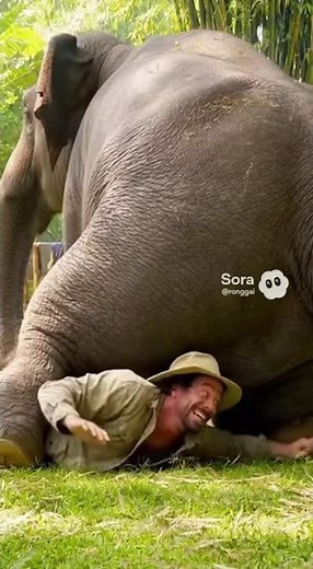 Ai elephant sits on his zookeeper! #elephant #crush #ai