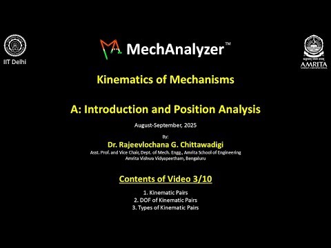 Video A3/10: Kinematic Pairs and Degrees-of-freedom: Kinematics of Mechanisms (using MechAnalyzer)