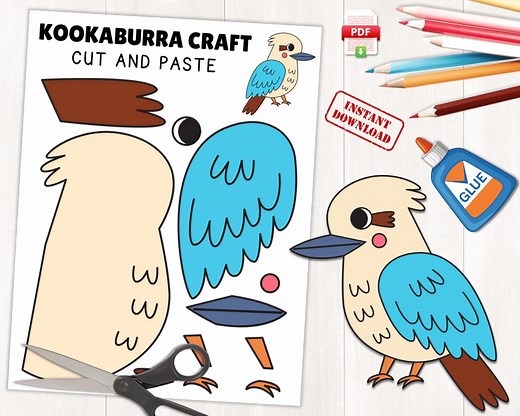 Printable Kookaburra Craft for Kids | Australian Bird Activity | Cut and Paste Wildlife Craft With Coloring Page - Etsy Australia