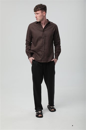 Men’s Brown Linen Shirt – Natural Handmade Fabric Shirt, Lightweight Casual Everyday Wear - Etsy