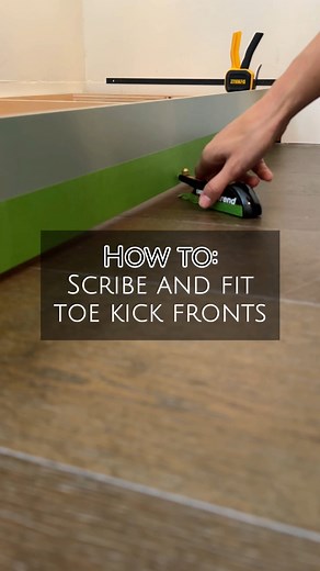 Natalie Park | DIY, Builds & Design on Instagram: "Tutorial: how to SCRIBE ✏️ toe kick fronts for built-in cabinet bases! Floors are rarely ever level which means you will have to use shims to level your cabinet bases first. This would leave unsightly gaps if you just quickly slap on a toe kick front without scribing. This is also why I like making my bases separate from the cabinet boxes themselves - it makes it so easy to see everything and shim. Scribing and fitting the toe kick fronts first