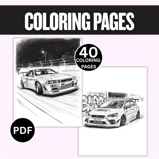 Libro para colorear de coches de carreras callejeras, vehículos tuneados (descarga digital) - Etsy España