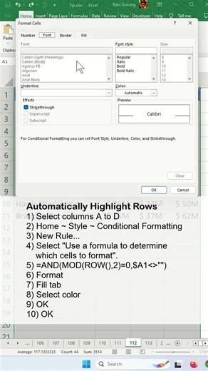 Apply color to alternate rows or columns in Excel - Excel Tips and Tricks #shorts #fyp