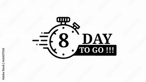 8 days left. Vector emblem with the number of days remaining. label, black alarm clock flat with ribbon, ,Clock icon. Time icon. Count time sale. Motion design. Stock Video