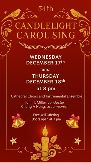 Cathedral Basilica on Instagram: "Join us for a truly enchanting evening at the Candlelight Carol Sing! December 17th and 18th Concert start 8pm | Doors open 7pm A free-will offering will be accepted to support our Music Ministry. Let the soft glow of candles and the angelic voices of the Cathedral Choirs, accompanied by a stunning instrumental ensemble, fill your heart with peace and joy. Experience the timeless magic of Christmas in the breathtaking setting of the Cathedral Basilica of the Sac