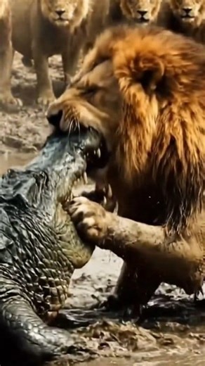 The lion king and the crocodile bite each other one by one. #naturalwildlife | Natural Wildlife