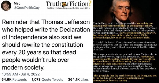 Did Thomas Jefferson Say Americans Should Rewrite the Constitution...
