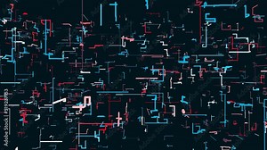 Moving lines in schematic pattern. Motion. Colorful schematic pattern of lines in technological style. Background of moving schematic lines in style of computer chip
