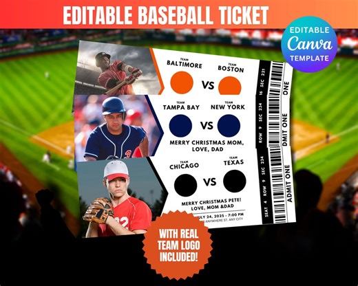 Editable Baseball Ticket, Surprise Gift Baseball Tickets, Event Custom Tickets, Baseball Game Stub, Sports Baseball Ticket Template, Canva - Etsy