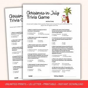 Christmas in July Trivia Game, Printable Family Game (PDF) - Etsy